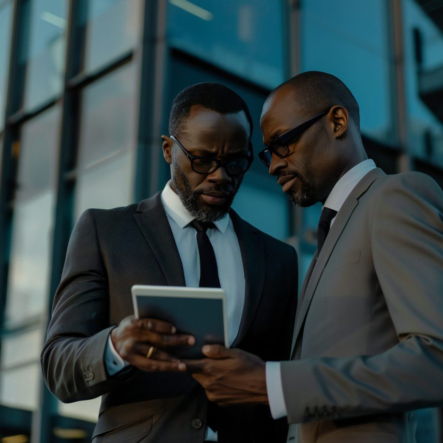 business-partners-reviewing-data-strategy-tablet-outdoor-meeting